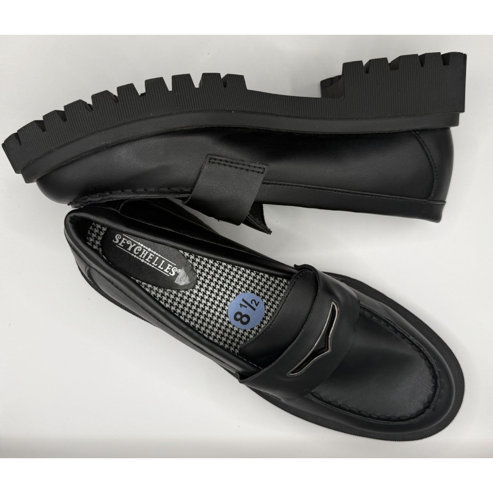 Seychelles Womens Size 8.5 Shoes Black Lug Sole Chunky Platform Penny Loafers
